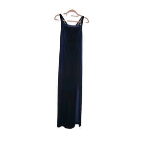 Y2K CDC Dress Womens 4 Navy Velvet Maxi Formal Stretch Dark Gown Whimsygoth